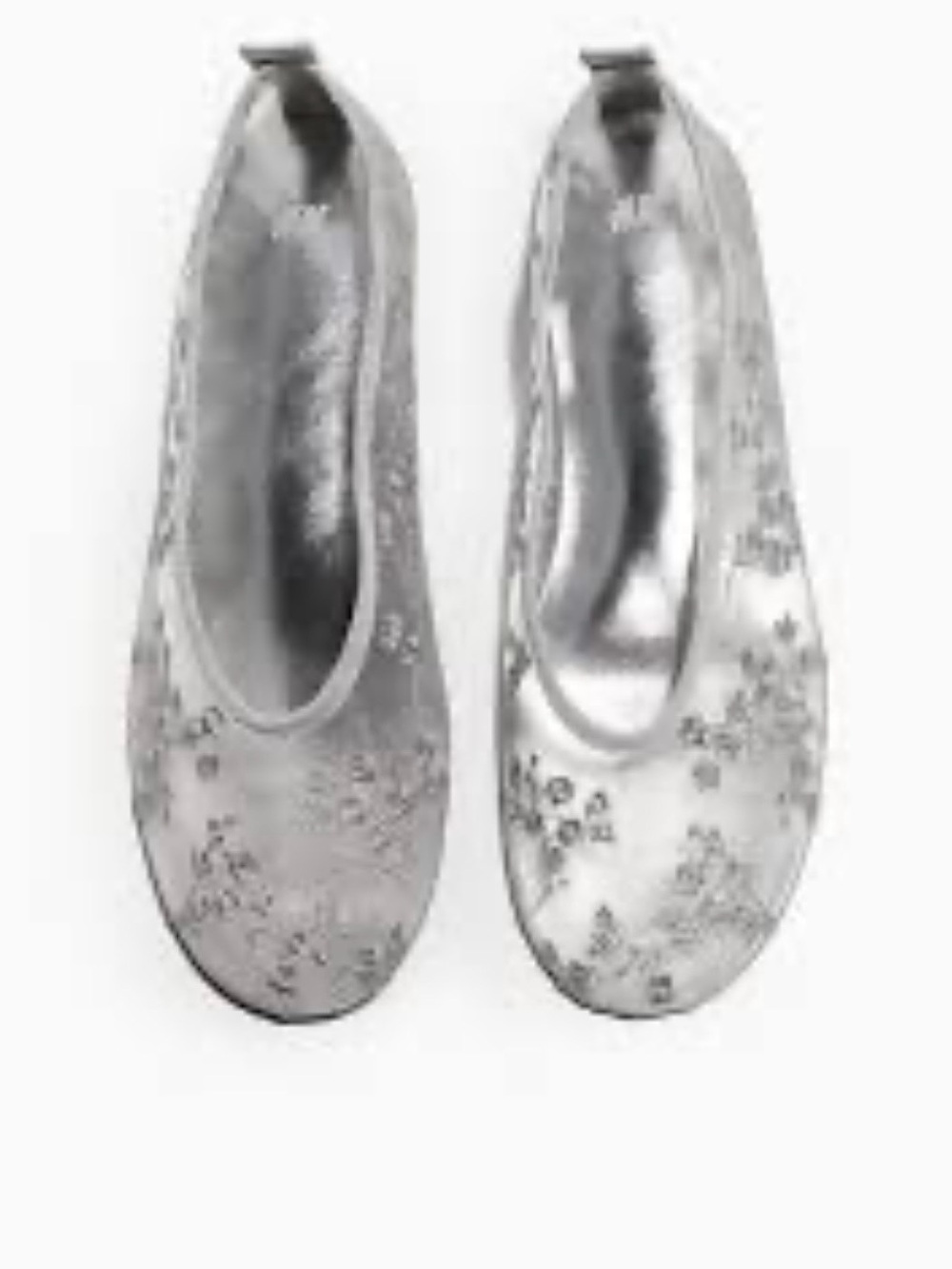 Silver Floral Embroidered Ballet Flats